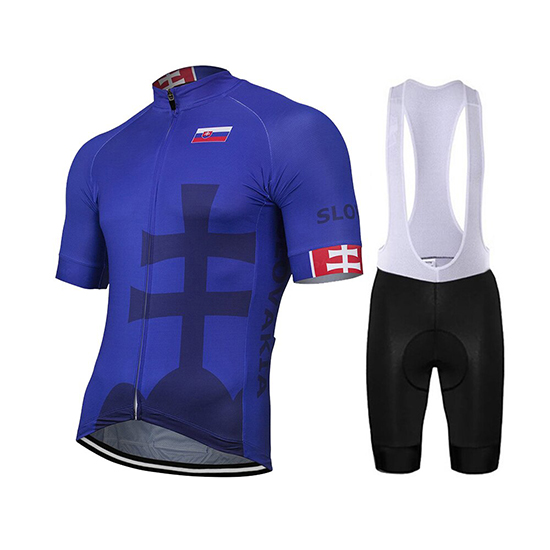 2019 Maillot Eslovaquia Tirantes Mangas Cortas Azul Negro